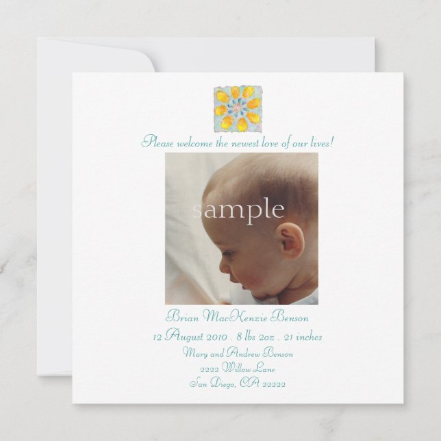 Crawpappa Birth Announcement Meddelande (Baksida)