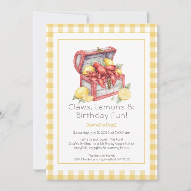 Crayfish & Lemon Treasure Chest Birthday  Inbjudningar (Framsida)