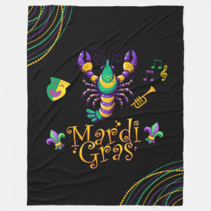 Crayfish/trumpet/mask/fleur de lis Mardi Gras Fleecefilt