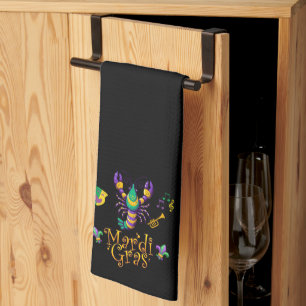 Crayfish/trumpet/mask/fleur de lis Mardi Gras Kökshandduk