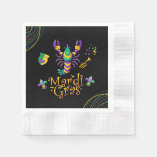 Crayfish/trumpet/mask/fleur de lis Mardi Gras Pappersservett