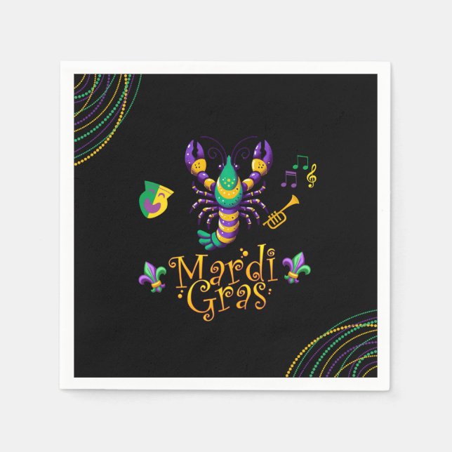 Crayfish/trumpet/mask/fleur de lis Mardi Gras Pappersservett (Framsidan)