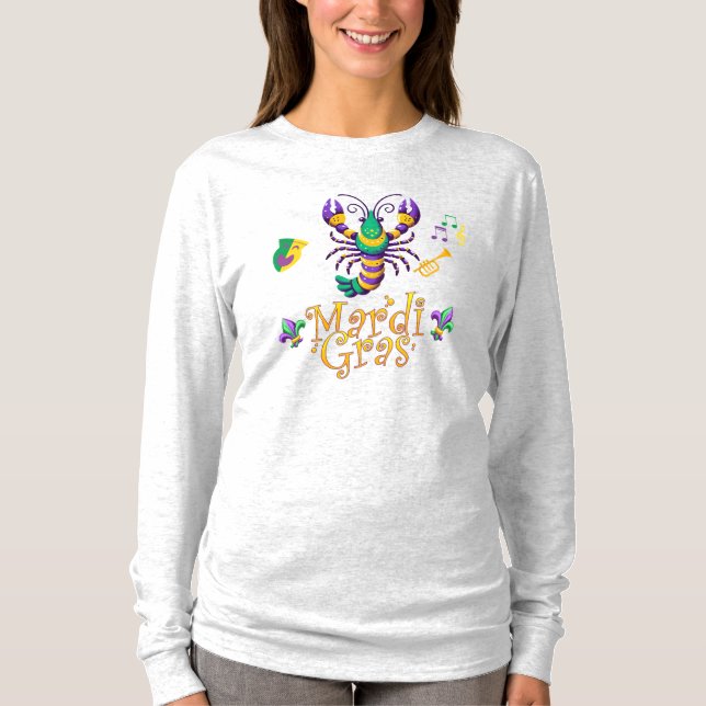 Crayfish/trumpet/mask/fleur de lis Mardi Gras T Shirt (Framsida)