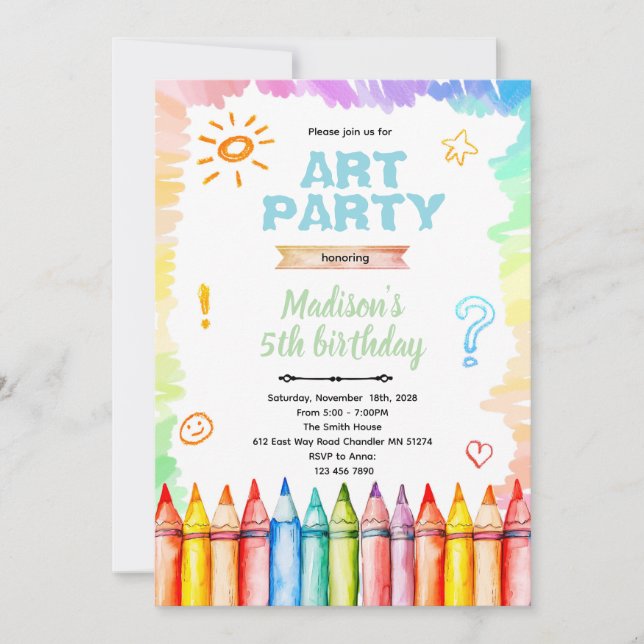 Crayon Art birthday Party Invitation Inbjudningar (Framsida)