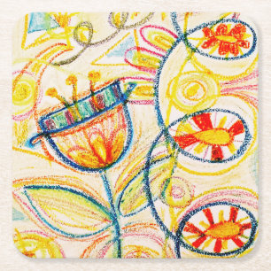 Crayon Art Doodles Underlägg Papper Kvadrat