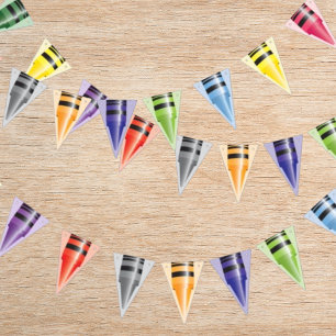 Crayon Barns födelsedag Party Multifärgad Vimplar