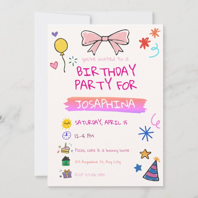 Crayon Birthday Party, Hand-Drawn Kids Invitation Inbjudningar (Framsida)