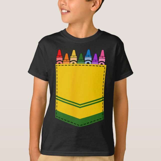 Crayon Box Pocket Teacher Gift Costume T Shirt (Framsida)