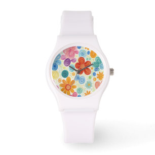 Crayon Doodle Daisy Design Armbandsur