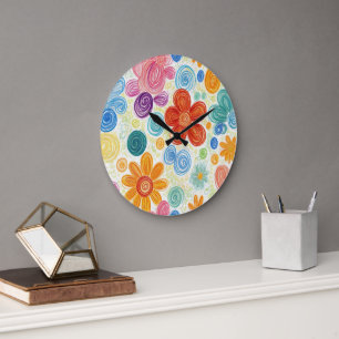 Crayon Doodle Daisy Design Stor Klocka