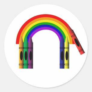 Crayon Färg a Rainbow Sticker Runt Klistermärke