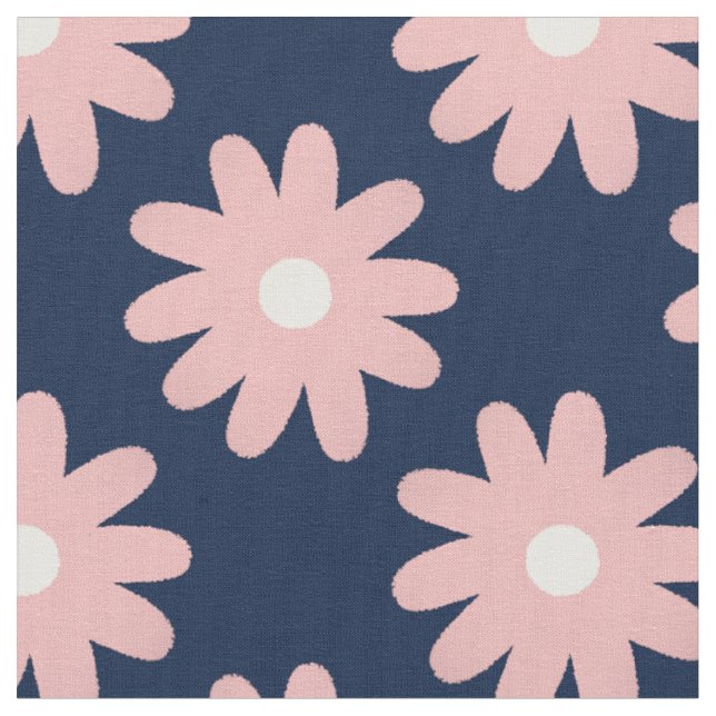Crayon Flowers Smudgy Blommönster Rosa och Blue Tyg (Närbild)