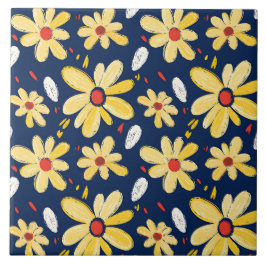 Crayon- och Butterfly Flowers Kakelplatta