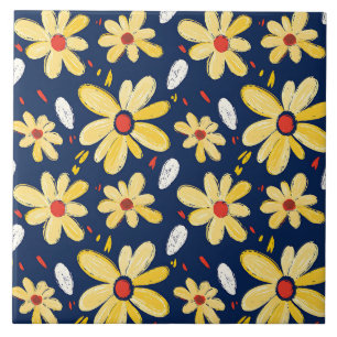 Crayon- och Butterfly Flowers Kakelplatta