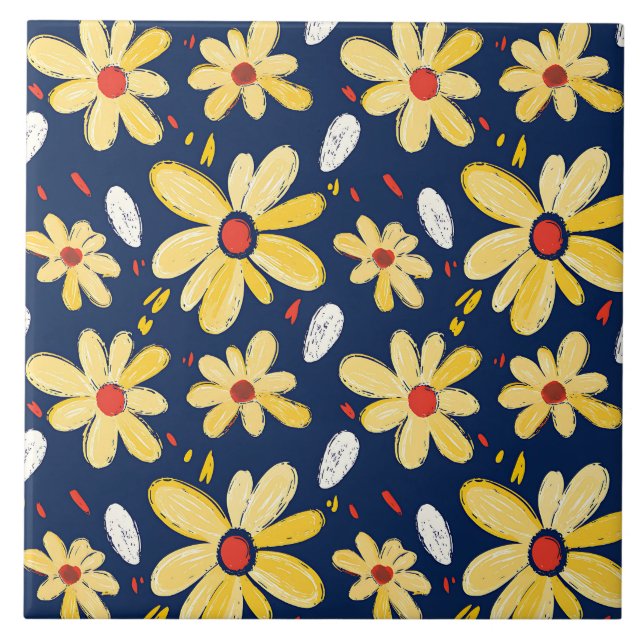 Crayon- och Butterfly Flowers Kakelplatta (Framsidan)