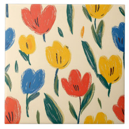 Crayon- och Butterfly Flowers Kakelplatta