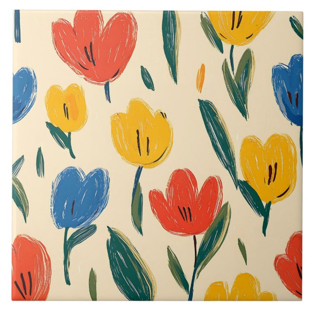 Crayon- och Butterfly Flowers Kakelplatta (Framsidan)