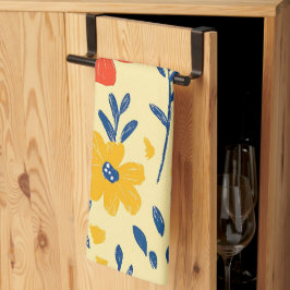 Crayon- och Butterfly Flowers Kökshandduk