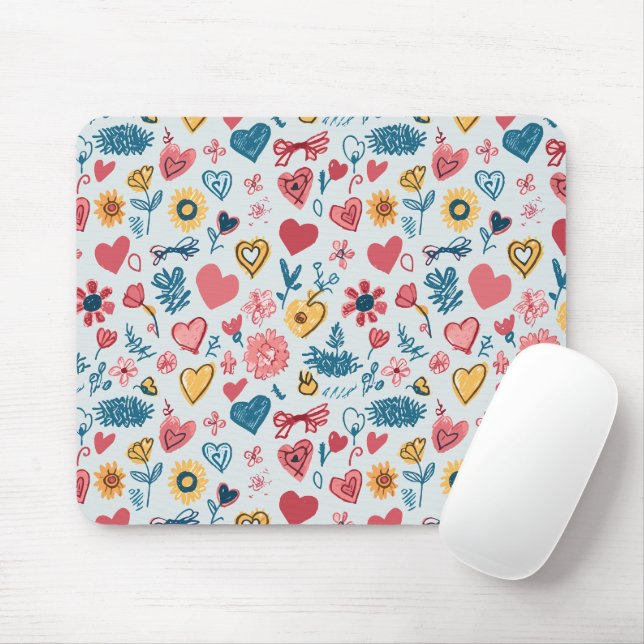 Crayon Pastel Heart & Flowers Musmatta (Med mus)