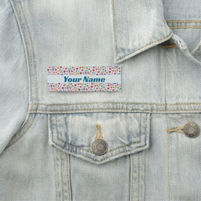Crayon Pastel Heart & Flowers Namnbricka (På plats)