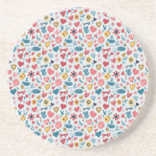Crayon Pastel Heart & Flowers Underlägg