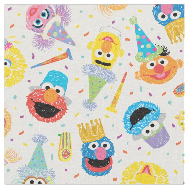 Crayon Sesame Pals Party Pattern Tyg (Närbild)