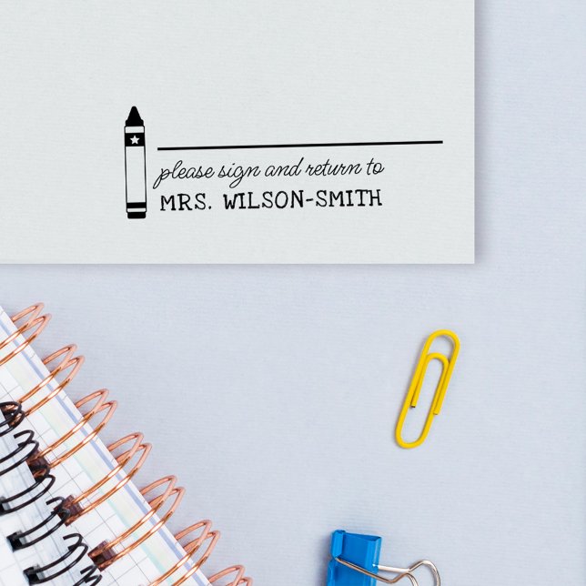 Crayon, skriv under och gå tillbaka till lärarens  självfärgande stämpel (Skapare uppladdad)