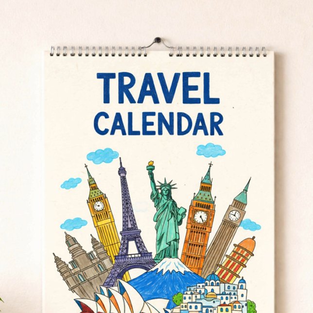 Crayon Style Travel Calendar Cover | Editable Year Kalender (Skapare uppladdad)