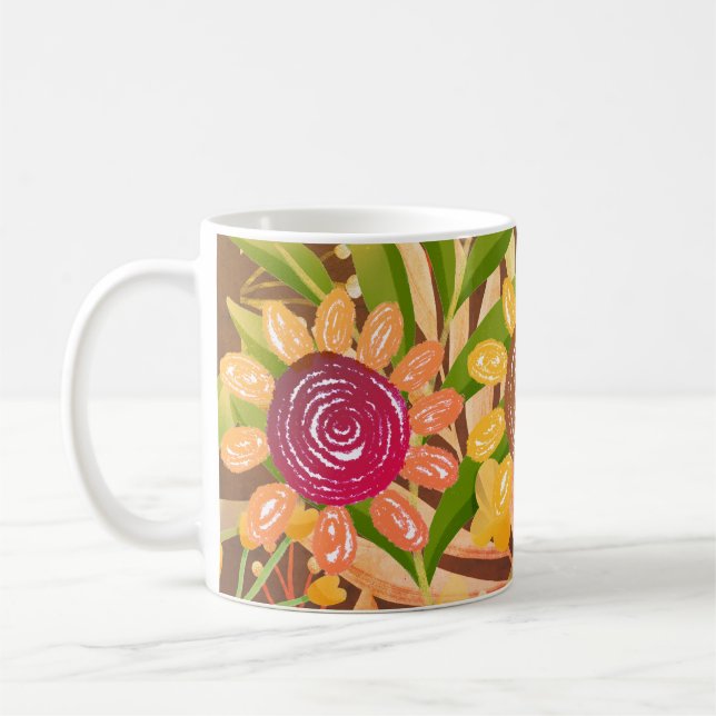 Crayon Sunblommor Colorful Greenery Kaffemugg (Vänster)