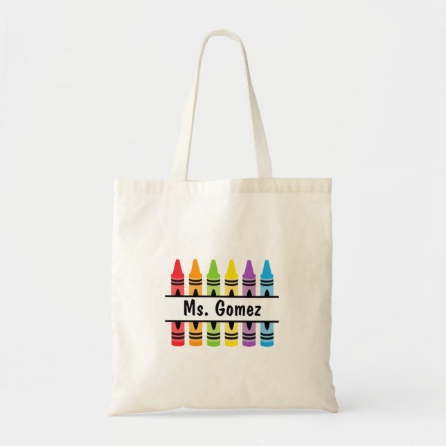 Crayon Teacher's Namn Shopping Tote Bag Tygkasse (Framsidan)