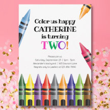 Crayon Turning Two Child's 2nd Birthday bjudande
