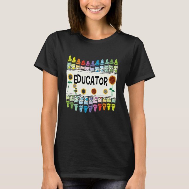 Crayons And Flower Teaching   Educator T Shirt (Framsida)