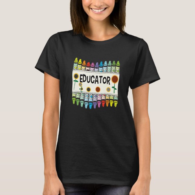 Crayons And Flower Teaching  Educator T Shirt (Framsida)