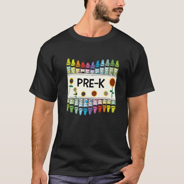 Crayons And Flower Teaching  Pre K T Shirt (Framsida)