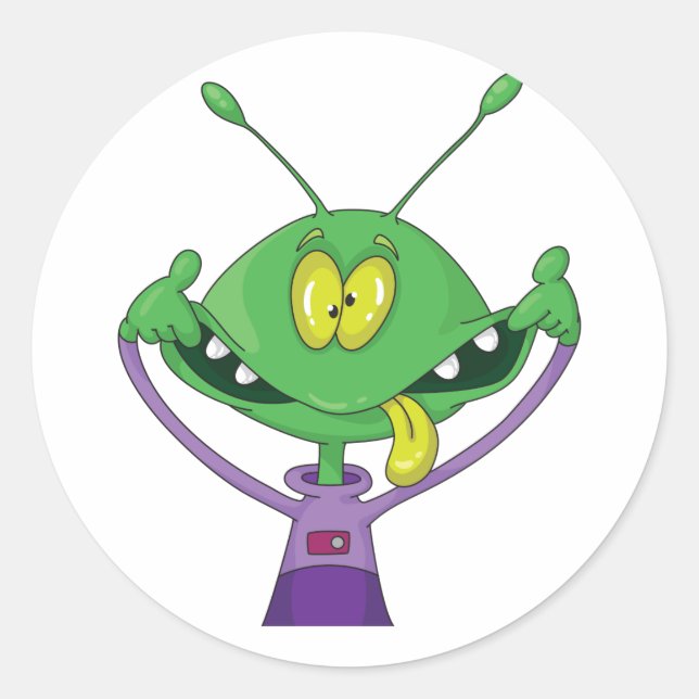 Crazy Alien Stickers Runt Klistermärke (Framsida)