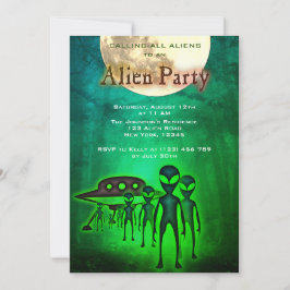 Crazy Alien & UFO i Forest Party Inbjudan