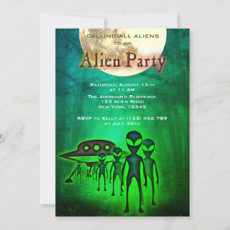 Crazy Alien & UFO i Forest Party Inbjudan