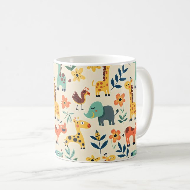 Crazy Animals Colorful Mönster Kaffemugg (Framsida höger)