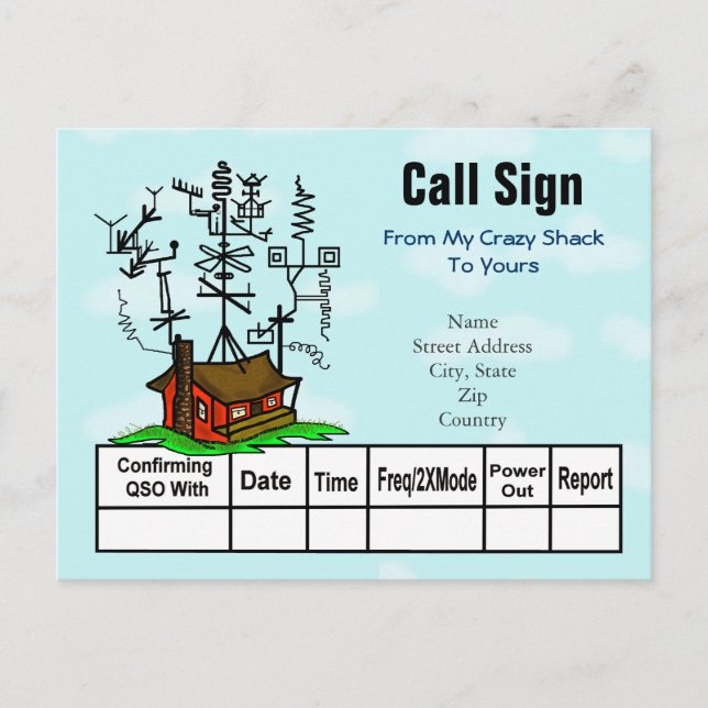 Crazy Antenna Ham Radio Shack QSL-kort Vykort (Framsida)