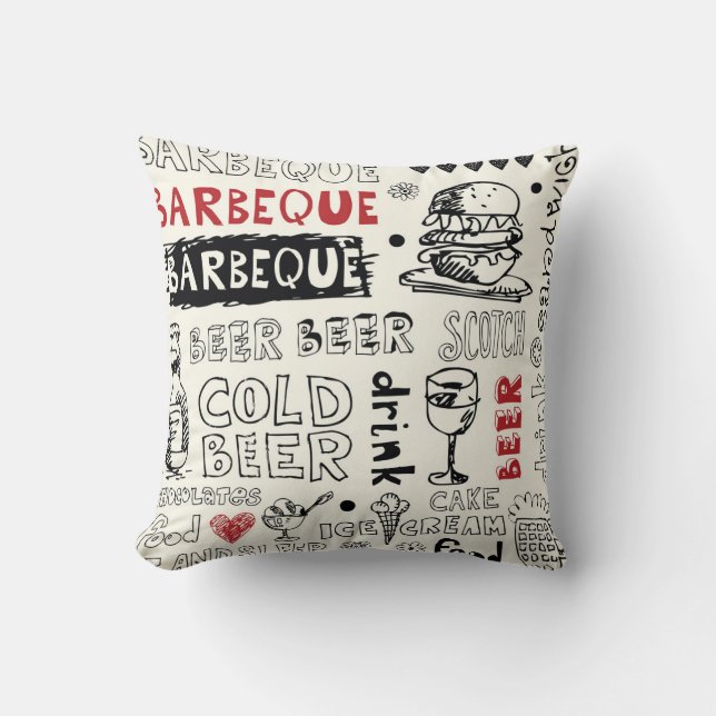 Crazy BBQ: Whimsical Doodle Art Kudde (Framsida)