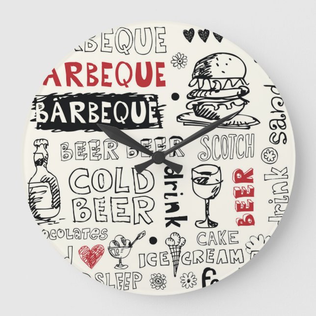 Crazy BBQ: Whimsical Doodle Art Stor Klocka (Framsida)