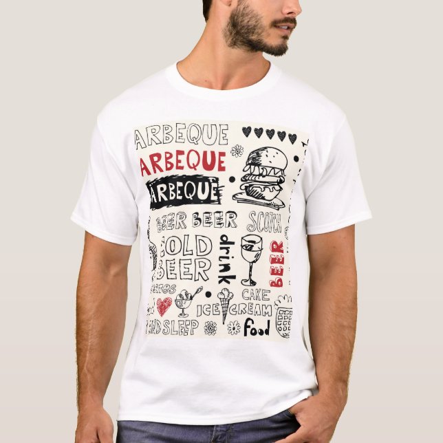 Crazy BBQ: Whimsical Doodle Art T Shirt (Framsida)