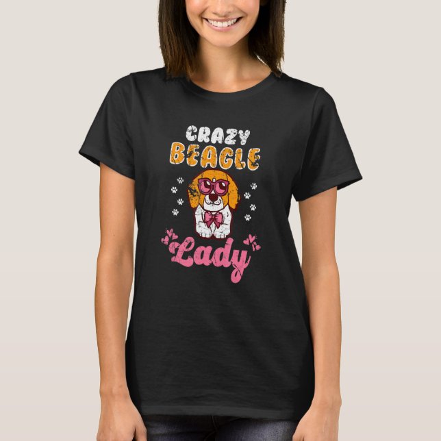Crazy Beagle Dam Vintage T Shirt (Framsida)