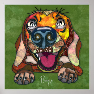 Crazy Beagle hund ansikte handmålad Poster