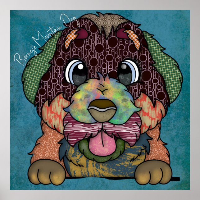Crazy Bernese Mountain Hund-handmålad ansikte-hand Poster (Framsidan)