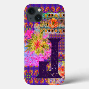 Crazy Blommigt Patchwork Colorful Lila Monogram