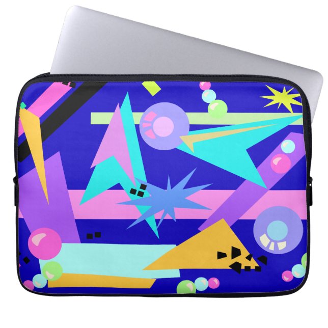 Crazy Blue Eighties Mönster Laptop Sleeve (Framsidan)
