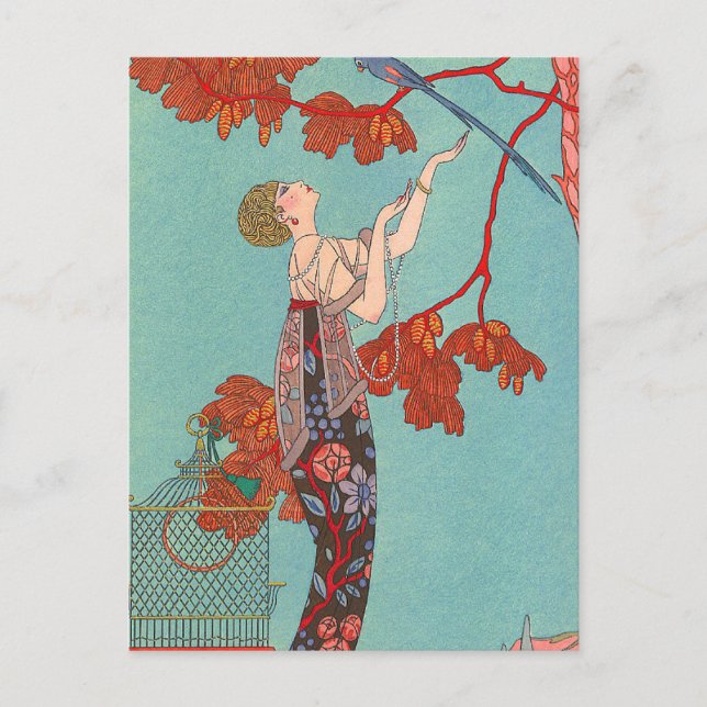 Crazy Blue Parrot av George Barbier Vykort (Framsida)