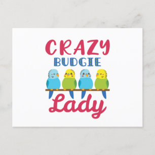 Crazy Budgie Dam Cute Funny Parakeet Owner Vykort