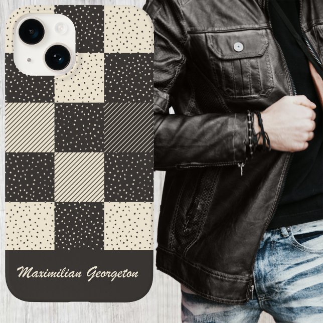 Crazy Buffalo Checka in kream och träkol (Crazy Buffalo Check in Cream and Charcoal Case-Mate iPhone Case by Leapfroglisics Shop)